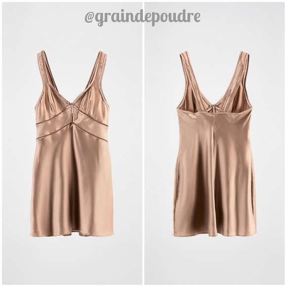 Rare! Zara Mocha Brown Stretch Silk Seamed Flare Lingerie Dress S - Picture 6 of 6